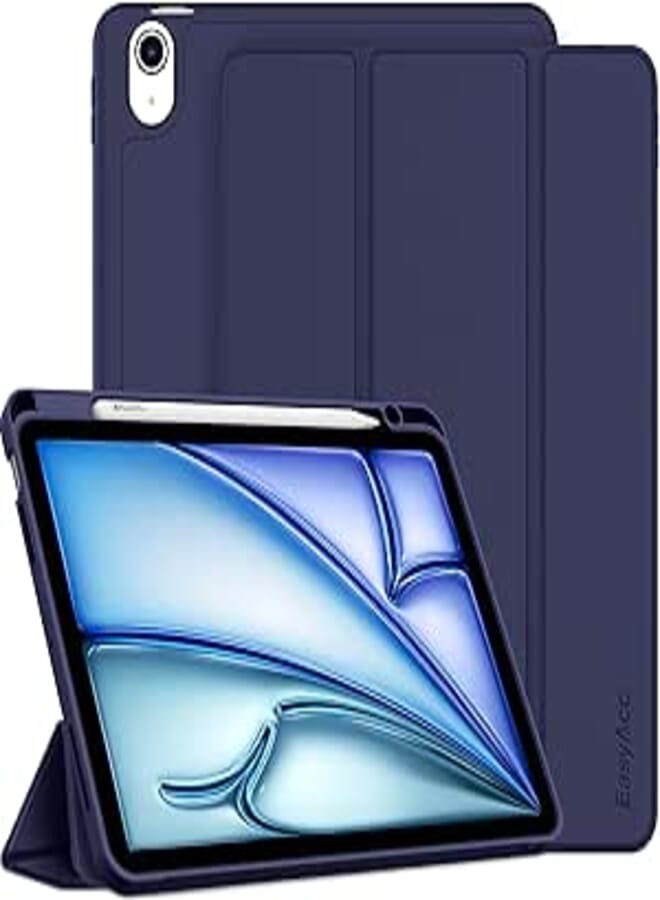 EasyAcc Case Compatible with iPad Air M2 11 inch/iPad Air 6 2024 / iPad Air 5 2022 / Air 4 Case 10.9 Inch with Pencil Holder, Trifold Stand Thin Protective Case with Soft TPU Back, Blue